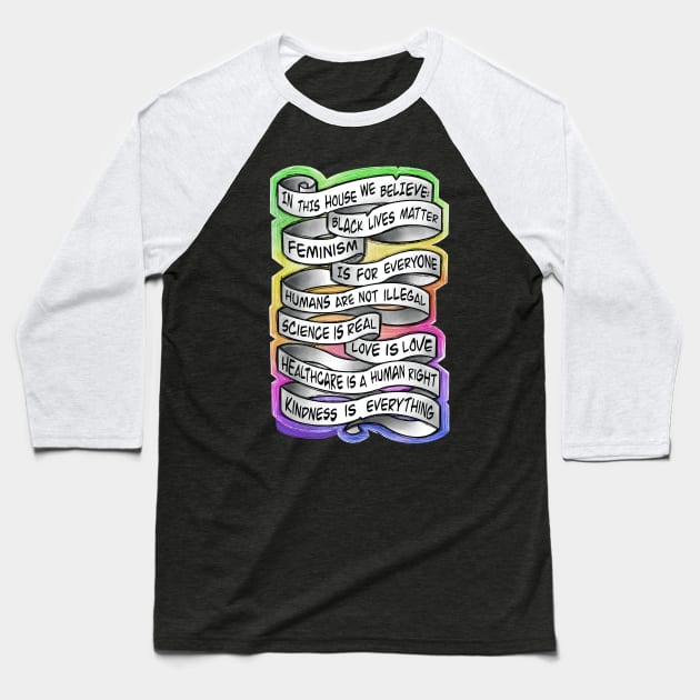 in this house, quotes, rainbow colors Baseball T-Shirt by weilertsen